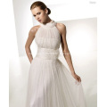 Empire A-line Round Neck Chapel Train Yarn Draped X-straps Wedding Dress